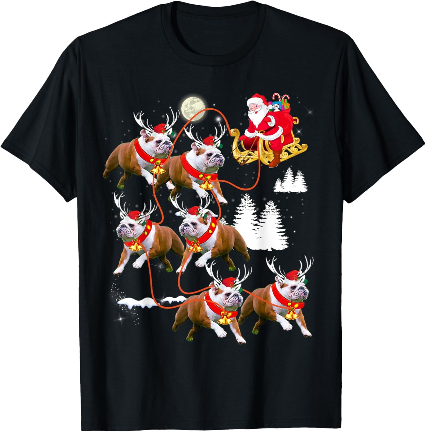 Christmas Santa Riding English Bulldog Xmas T-Shirt for Men Women Kids
