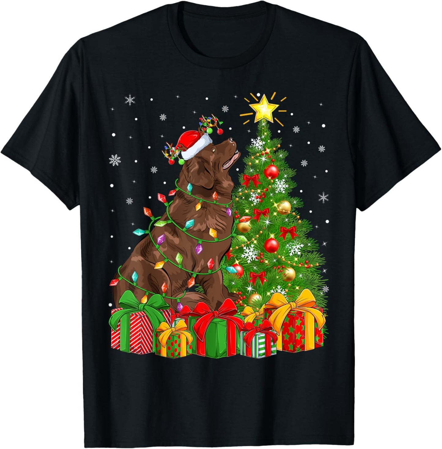 Xmas Tree Lighting Santa Newfoundland Dog Christmas Men Women Kids