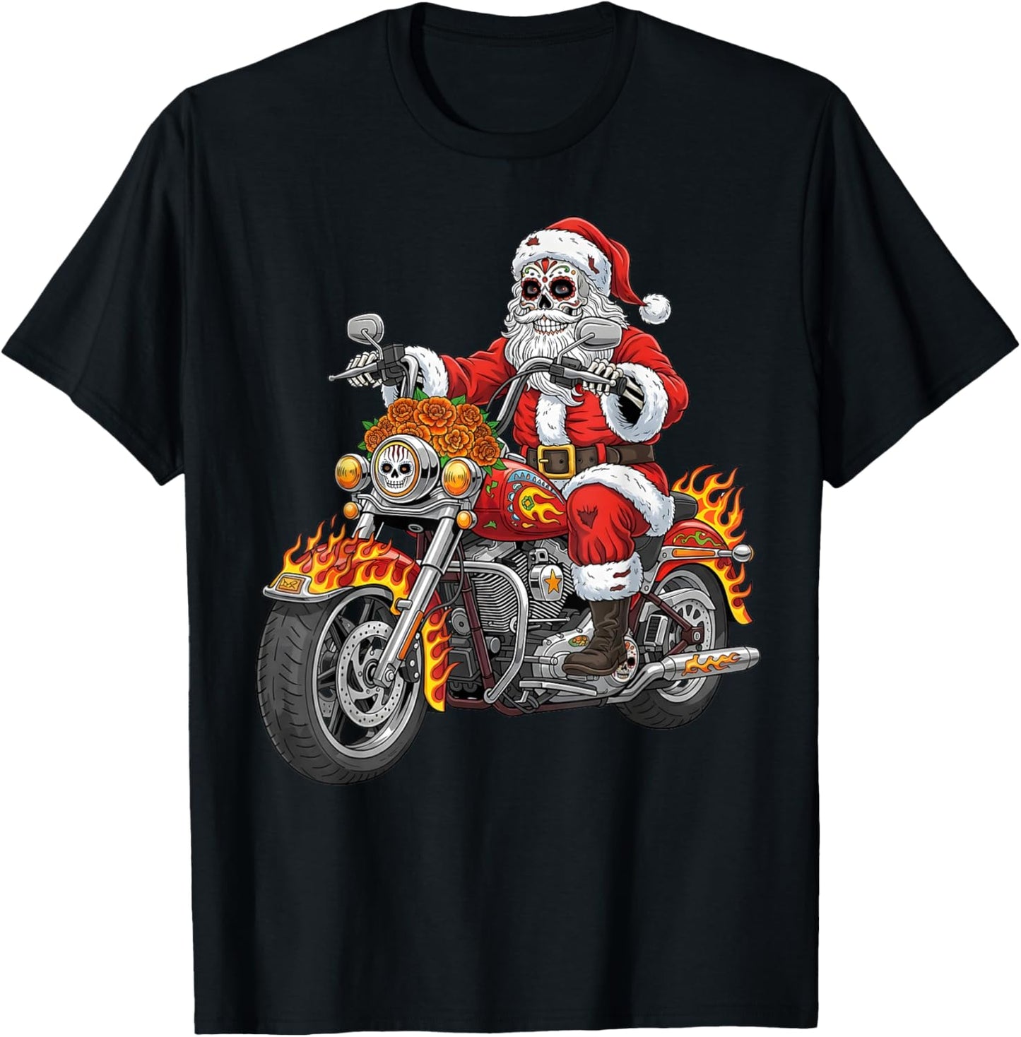 Santa Claus Riding Christmas Motorcycle Lights Funny Design