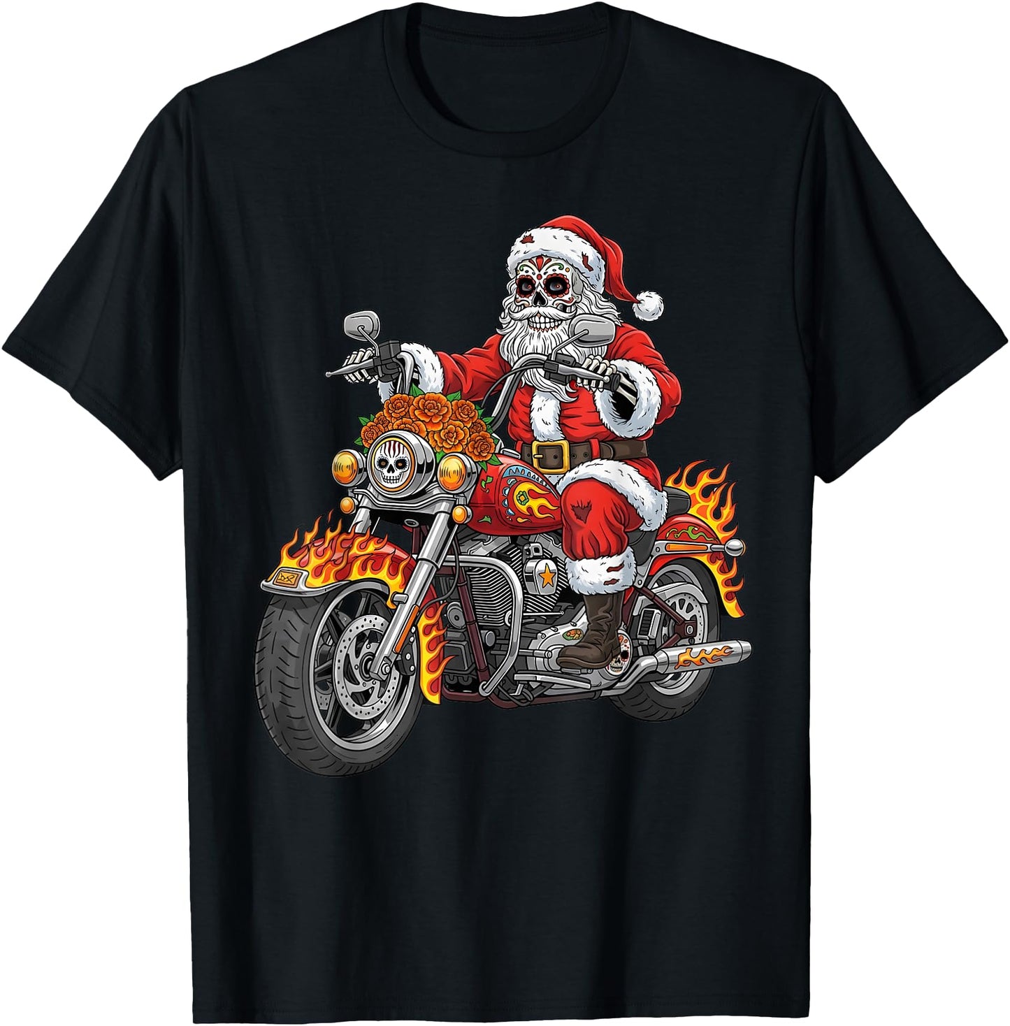 Santa Claus Riding Christmas Motorcycle Lights Funny Design