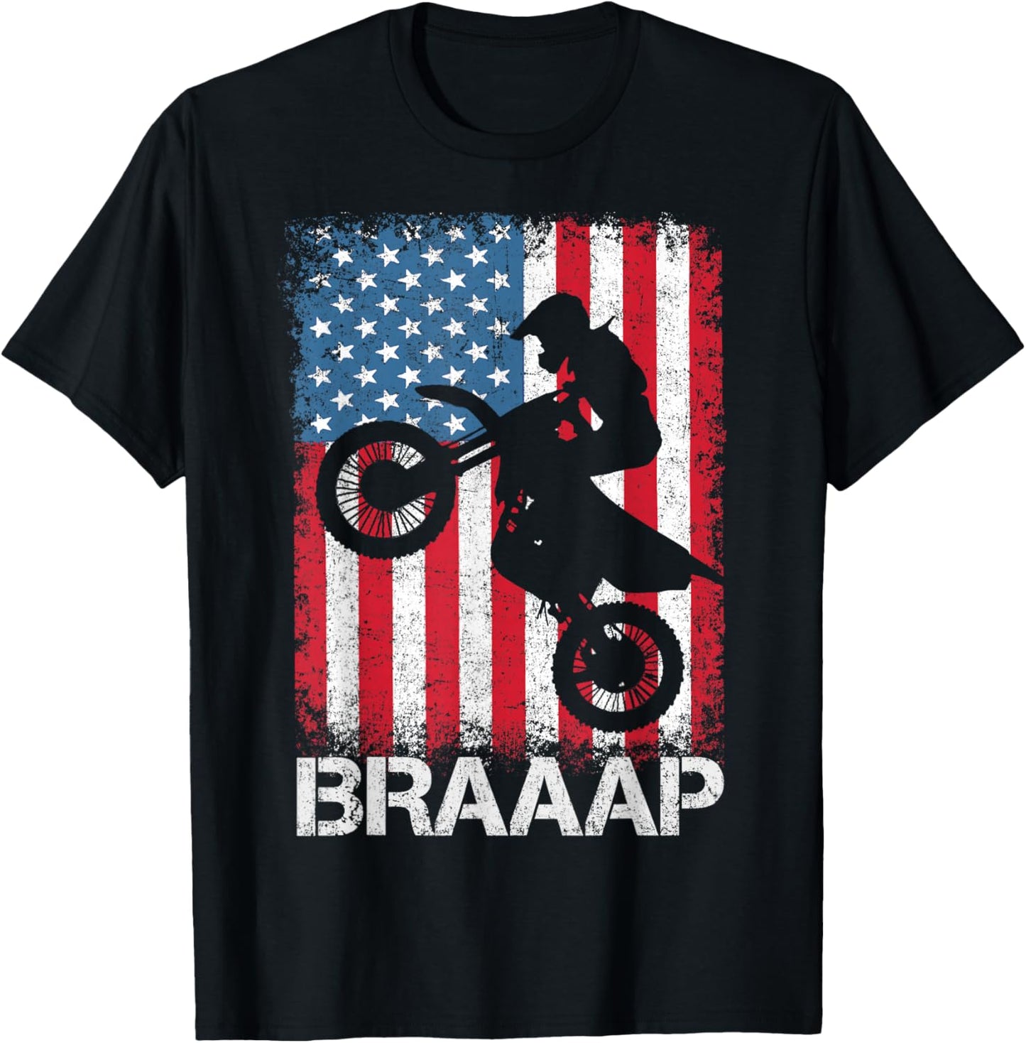 Braaap Vintage USA American Flag Tee Motocross Dirt Bike