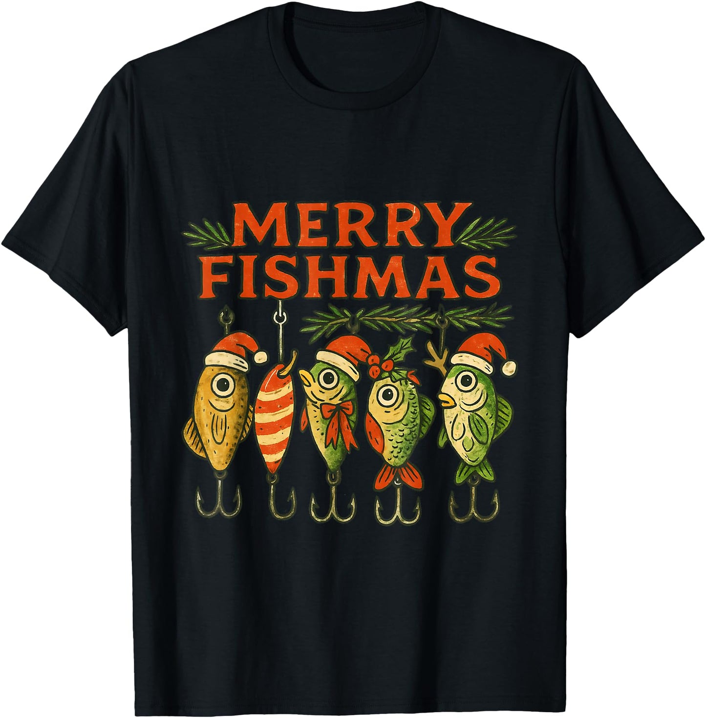 Merry Fishmas Funny Vintage Fishing Christmas