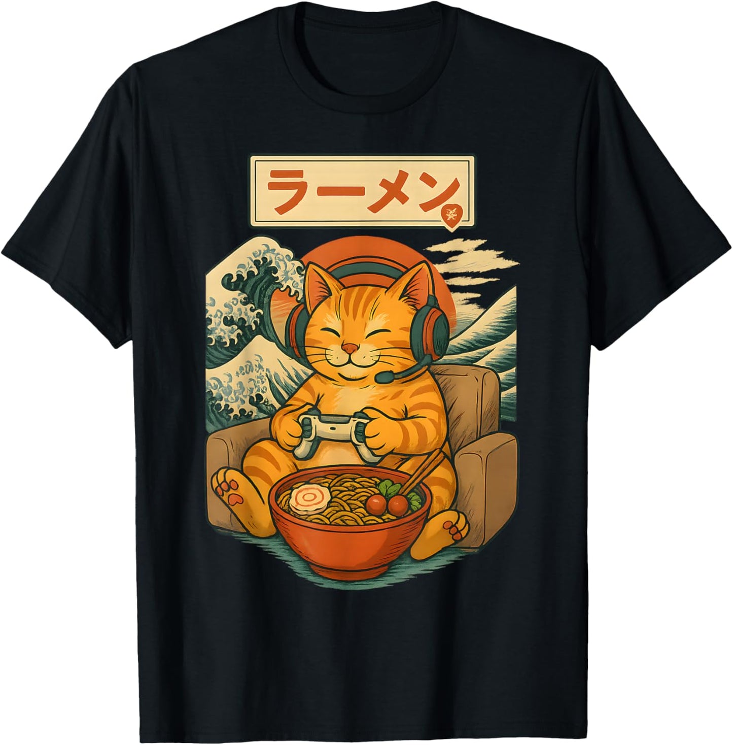 Cute Kawaii Gamer Cat Funny Ramen Japanese Cat Gaming