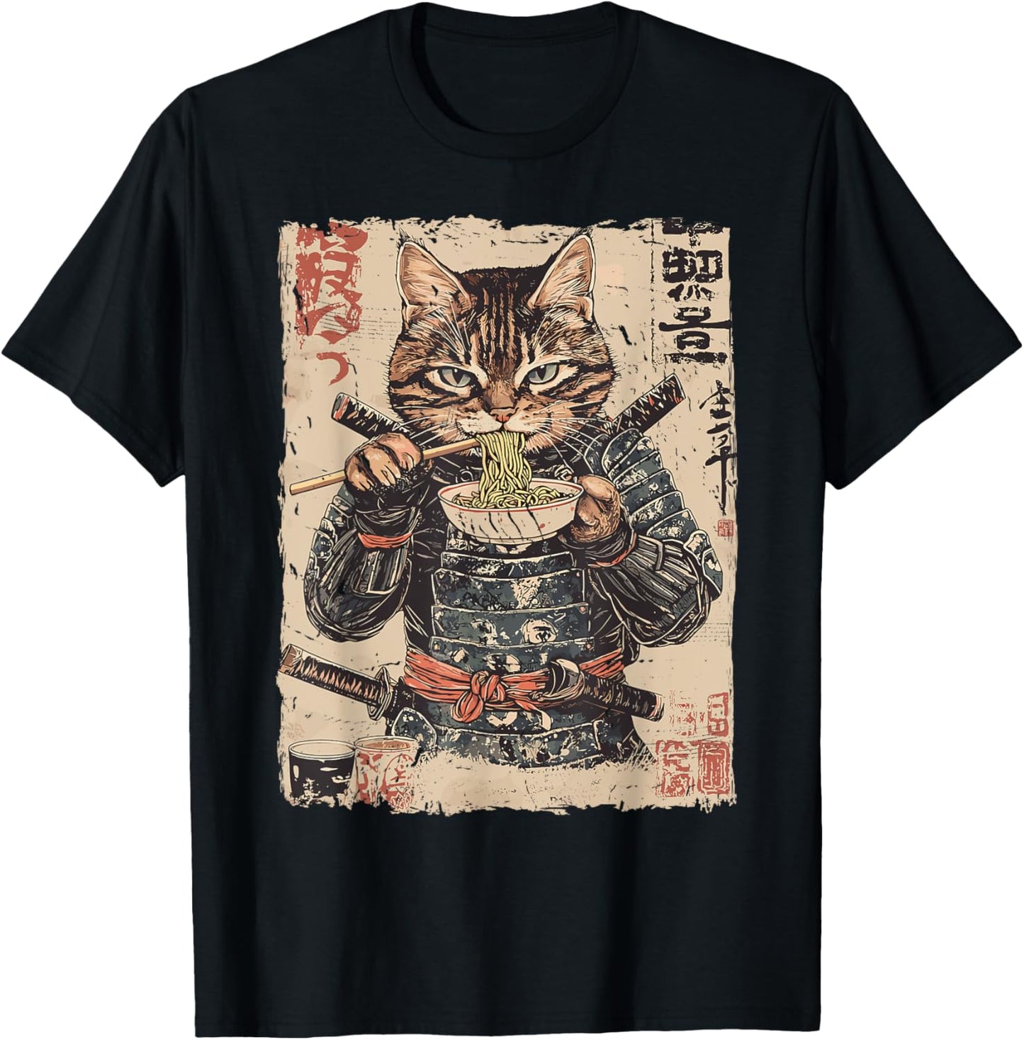 Samurai Cat Loves Ramen Funny Anime Japanese Artwork Samurai