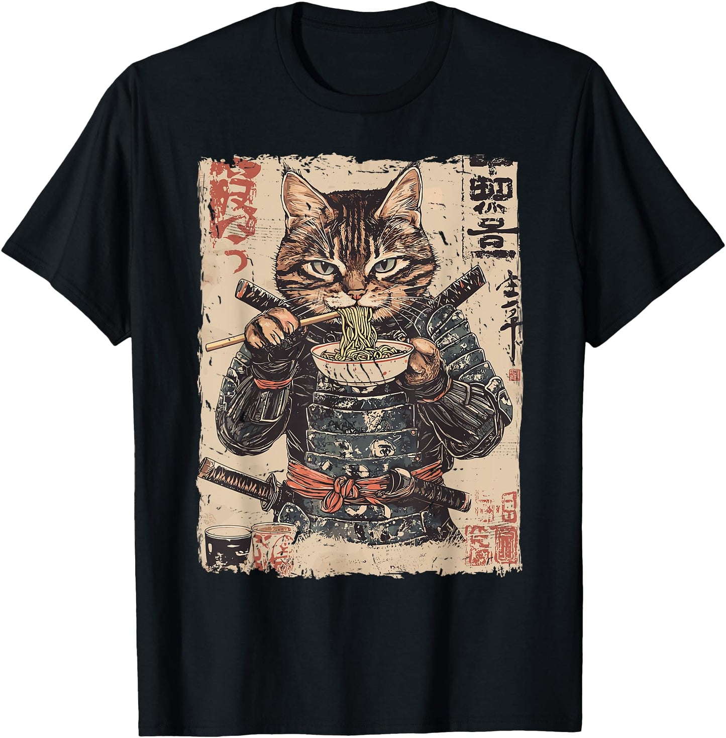 Samurai Cat Loves Ramen Funny Anime Japanese Artwork Samurai
