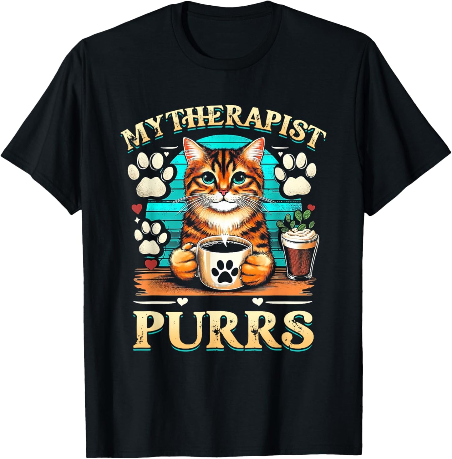 Cat Lover Womens Cat Humor My Therapist Purrs Paw Print T-Shirt