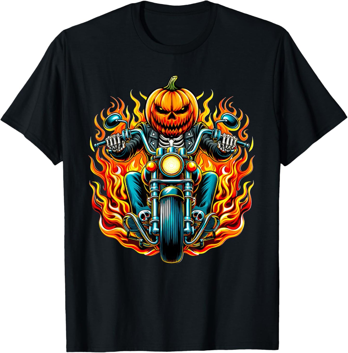 Pumpkin Biker riding a Motorcycle Halloween Costume Rider