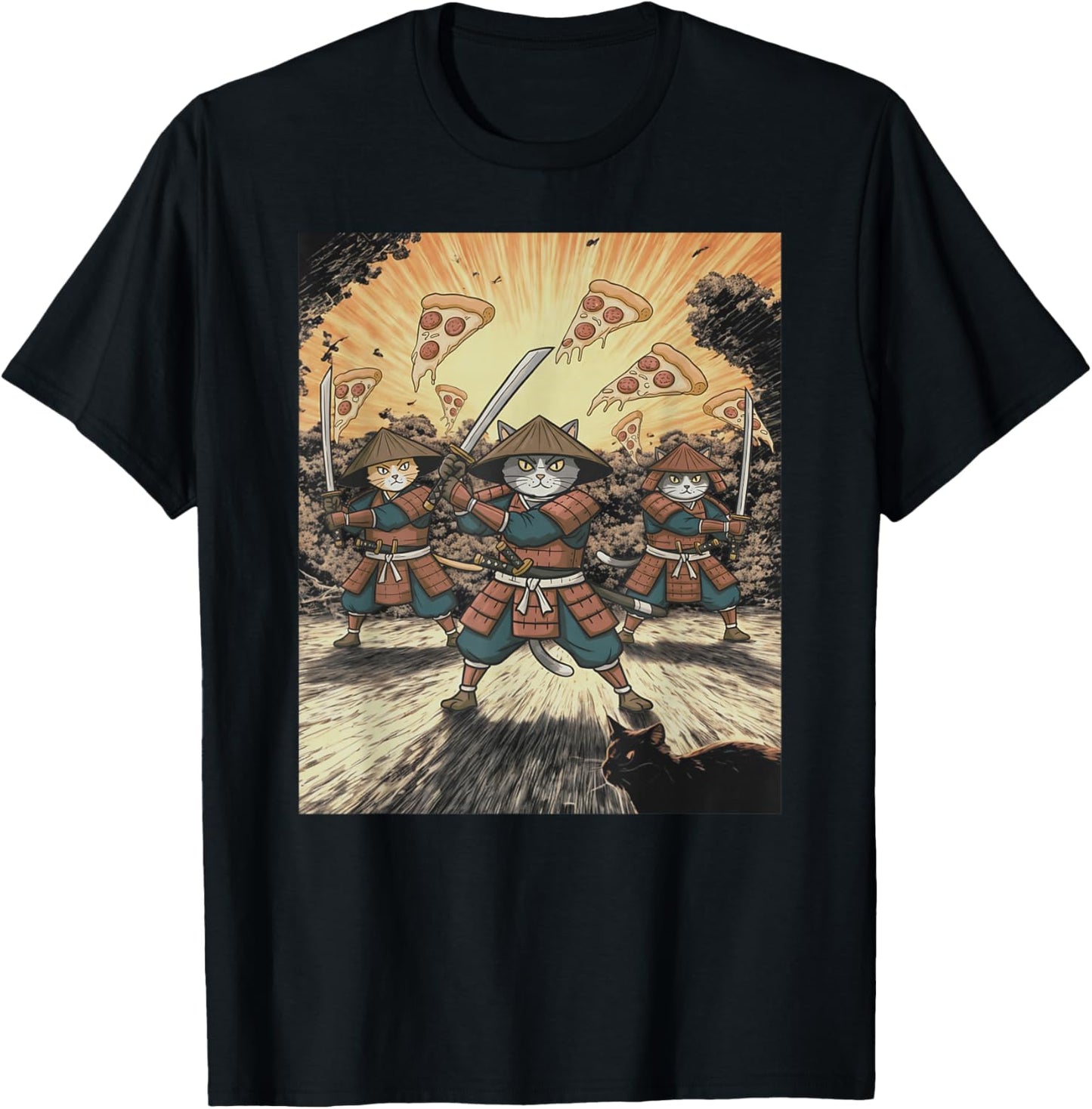 Pizza Battle Cat Graphic Funny Neko Warrior Anime Samurai