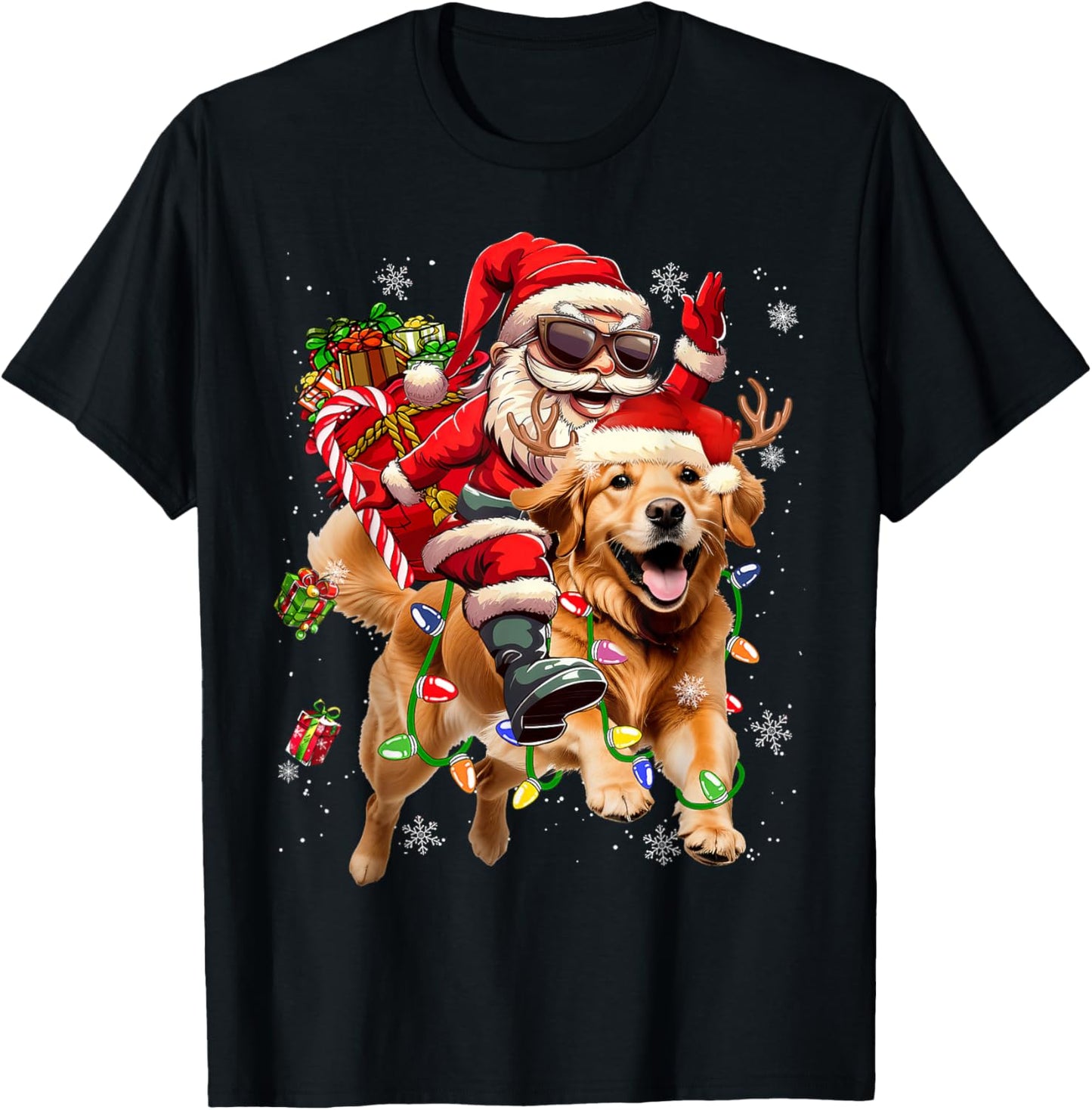 Merry Christmas 2025 Santa Riding Golden Retriever Dog Xmas
