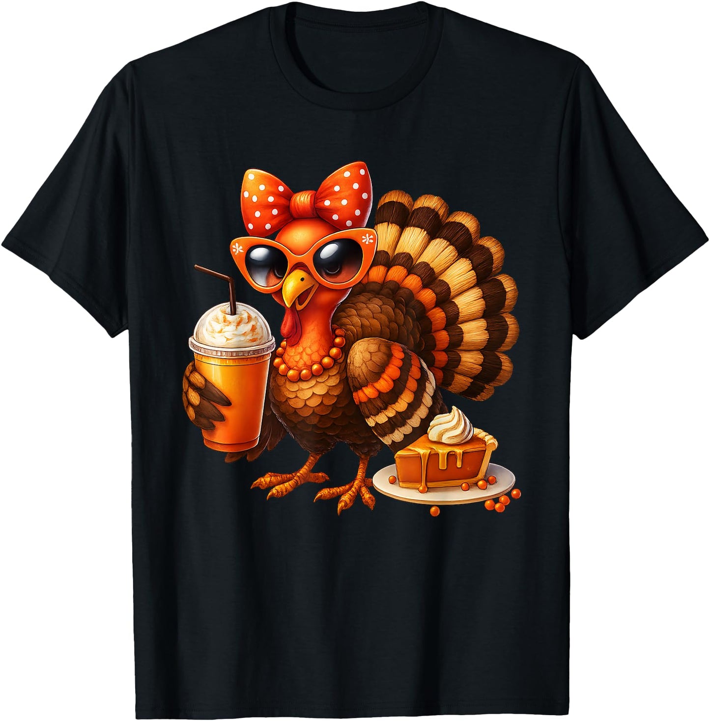 Turkey Drinking Coffee Bow Thanksgiving Womens Turkey Day