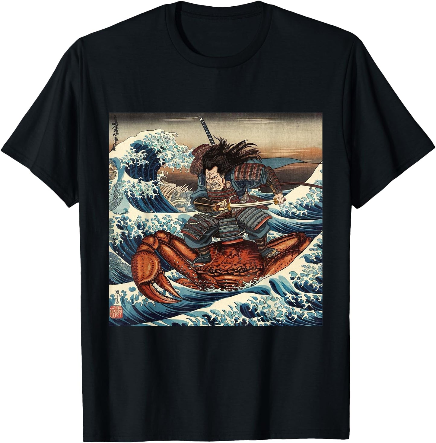Japanese Retro Samurai Riding Giant Sea Crab Great Wave Art