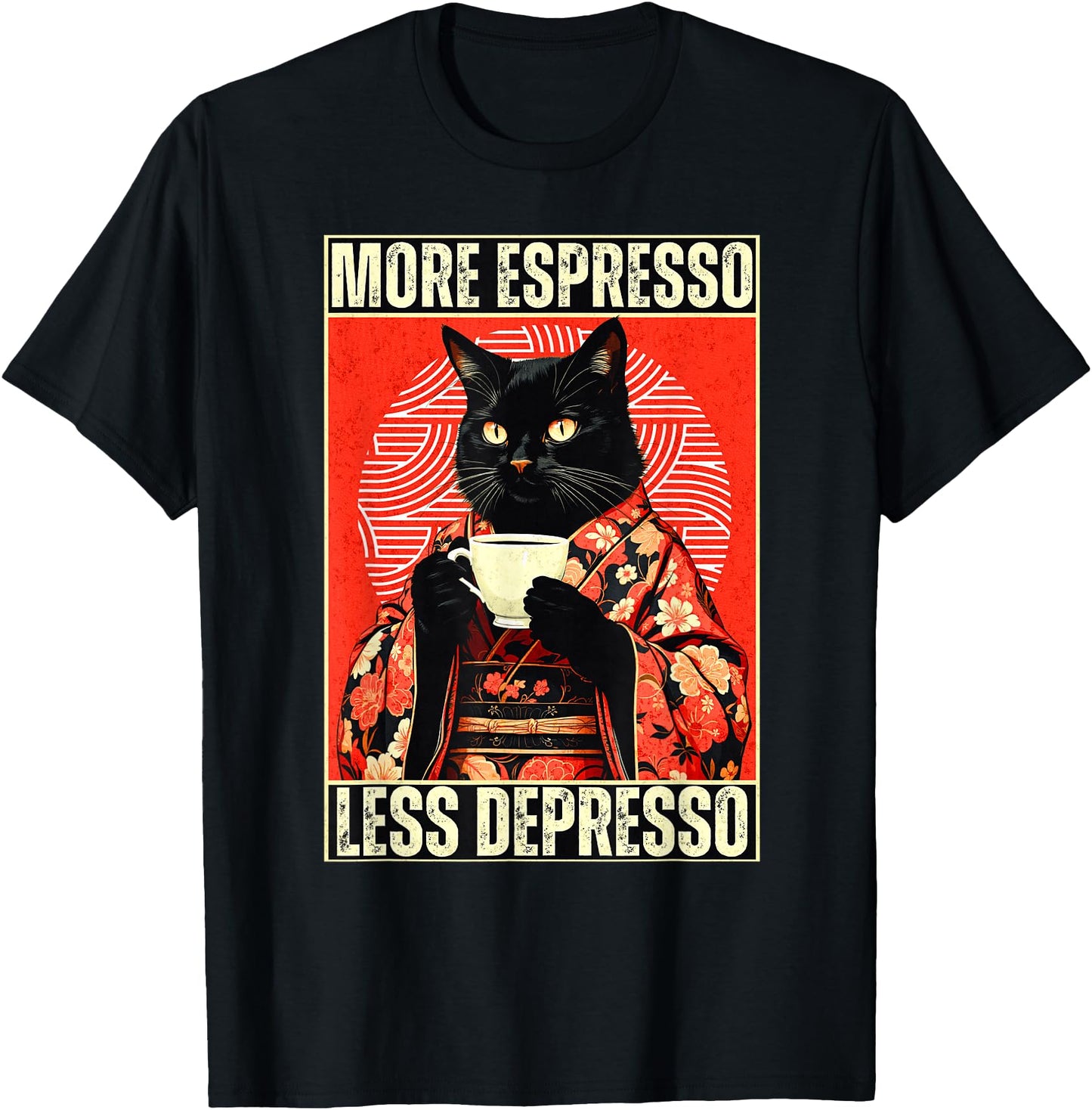 More Espresso Less Depresso Kimono Cat Japanese Art