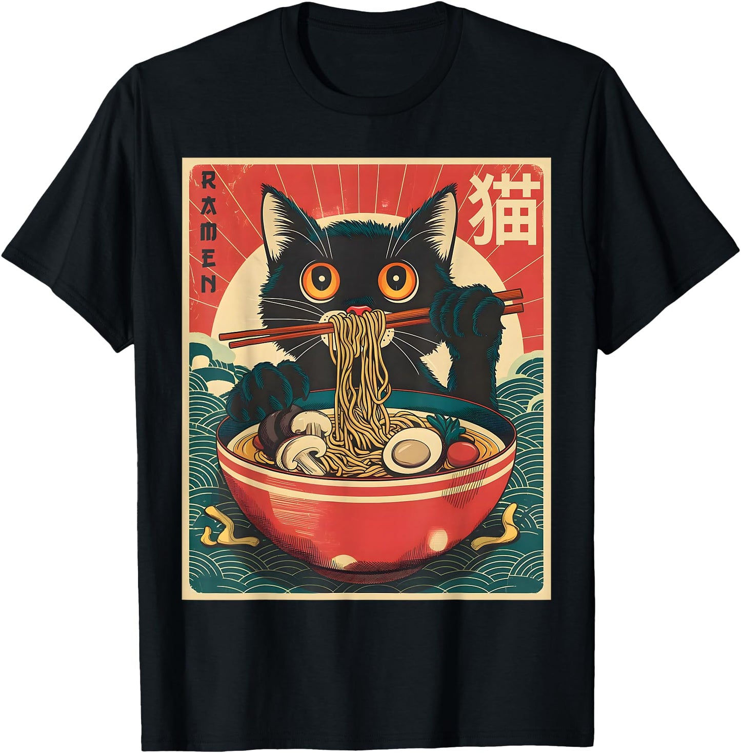 Anime Shirt Men Women Cat Ramen Noodles Unisex-Adults Unisex-Kids Kawaii Cat Anime Gifts Cat Ramen Graphic Tee Japanese Funny