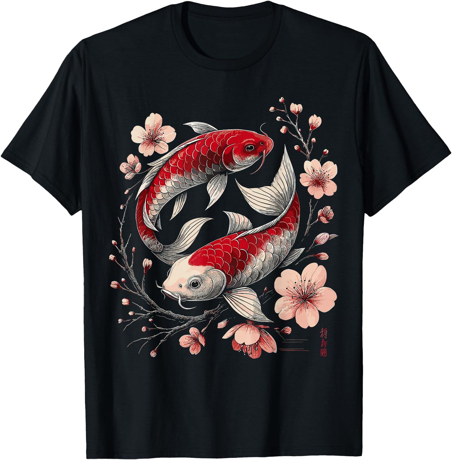Yin Yang Koi Fish Sakura Japanese Floral Art