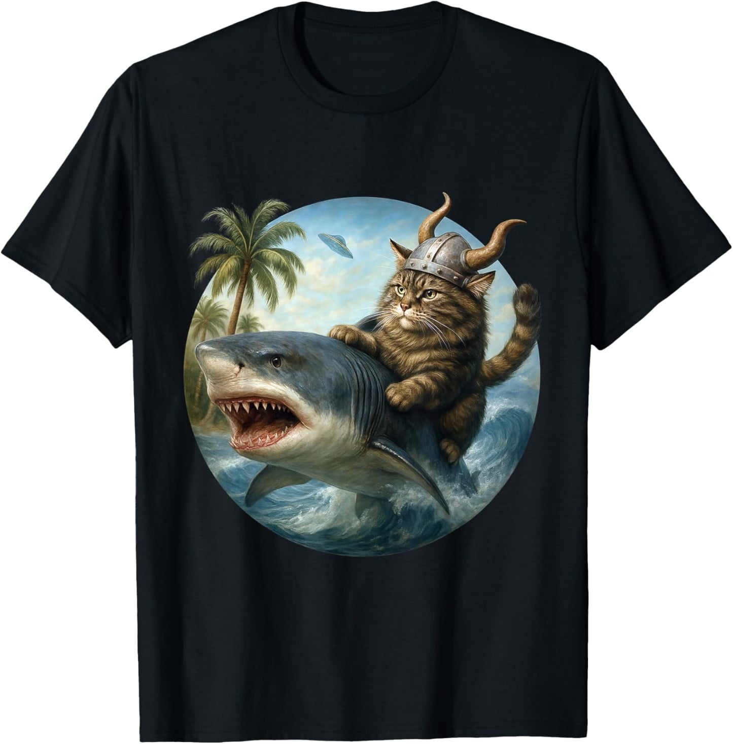 Epic Viking Cat Surfing Shark Quirky Cat Ocean Adventure Art