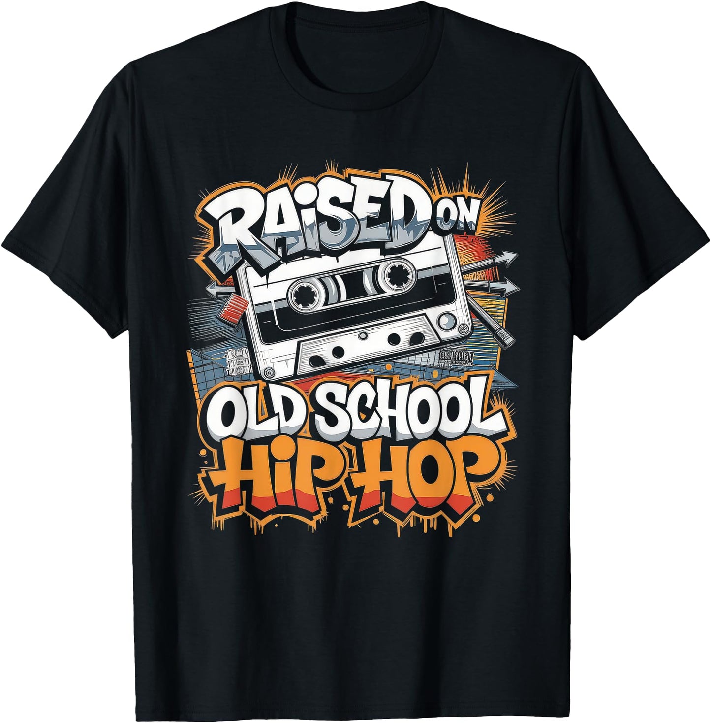 RAISED ON OLD SCHOOL HIP HOP Tshirt Cassette Graffiti Rap