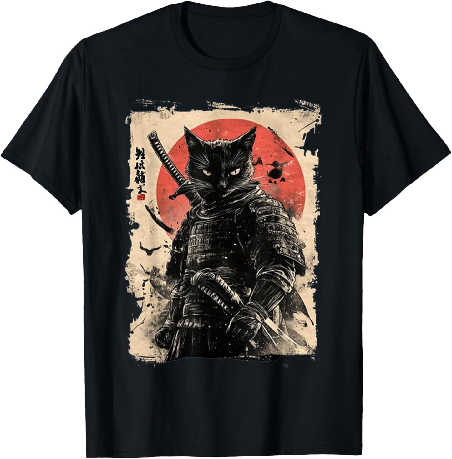 Vintage Japanese Art anime graphic samurai cat warrior