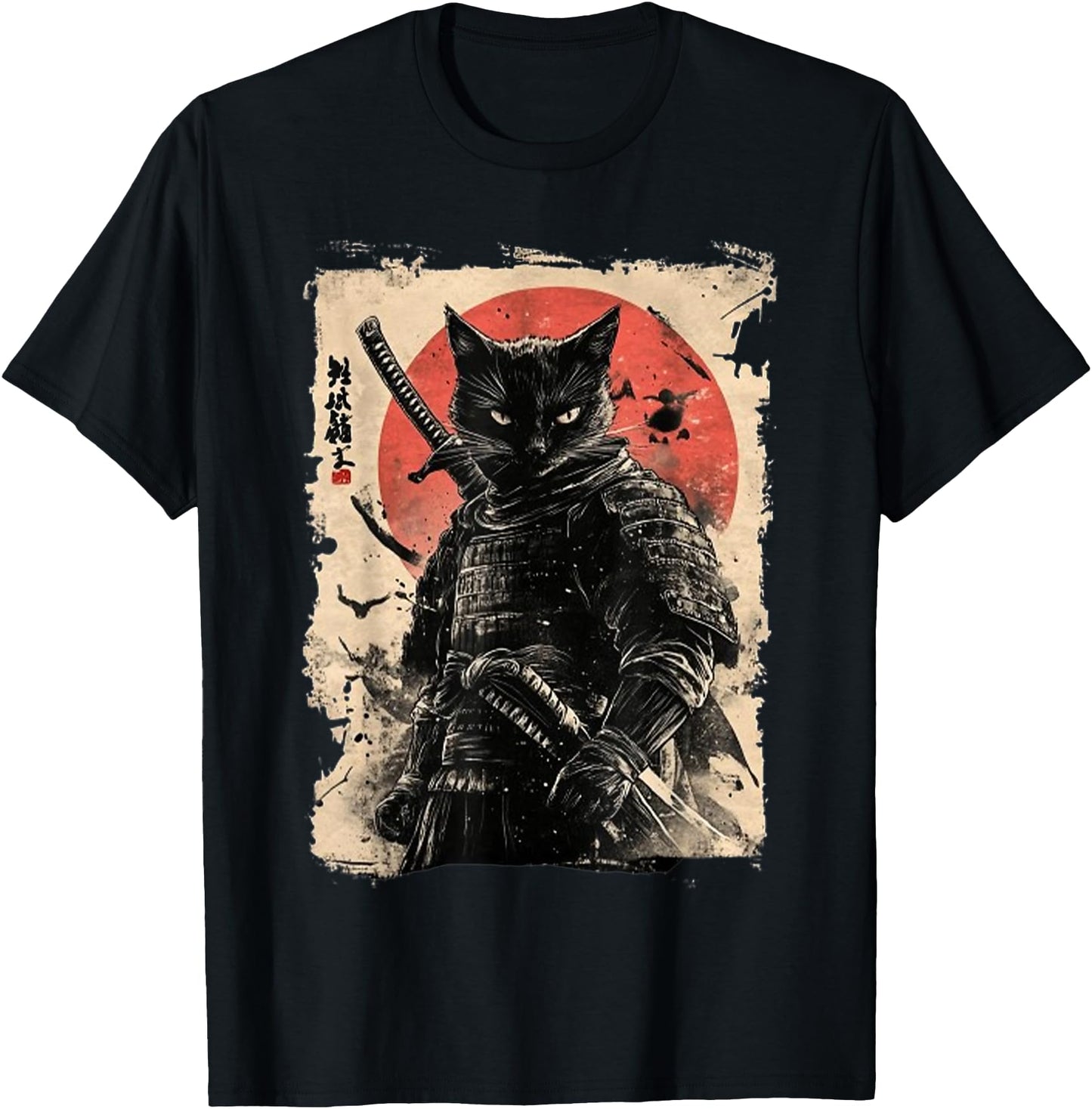 Vintage Japanese Art anime graphic samurai cat warrior