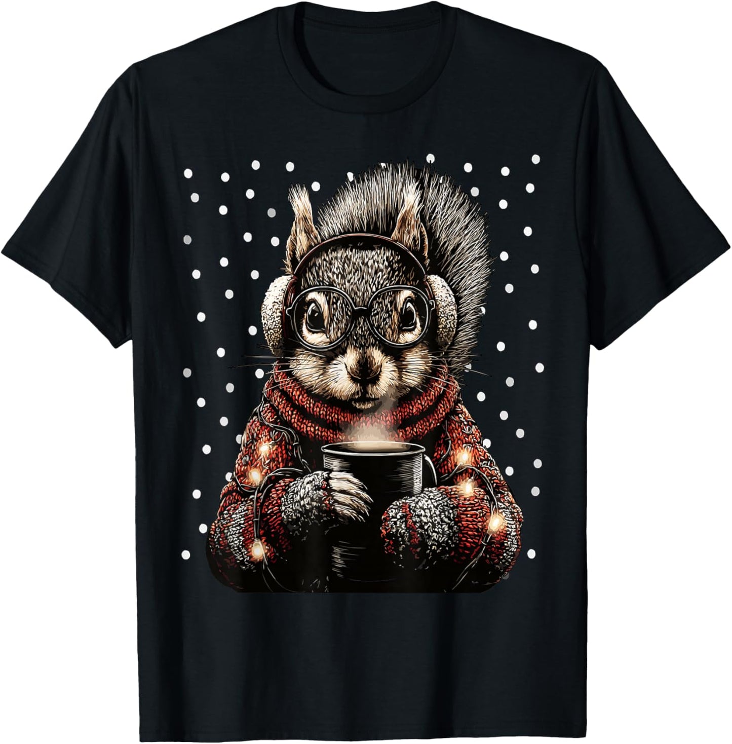 Squirrel with Glasses Christmas Lights Funny Coffee Winter