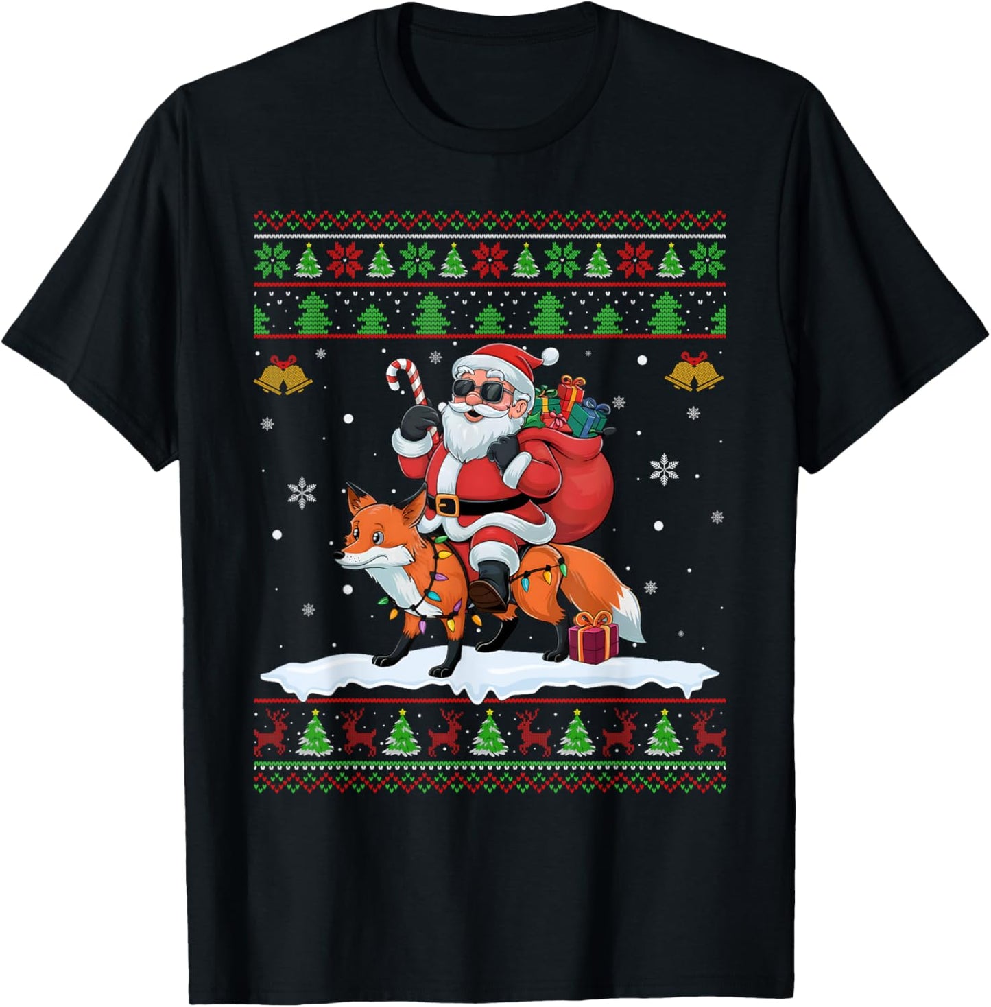Santa Riding Fox Christmas Sweater Style Ugly Xmas