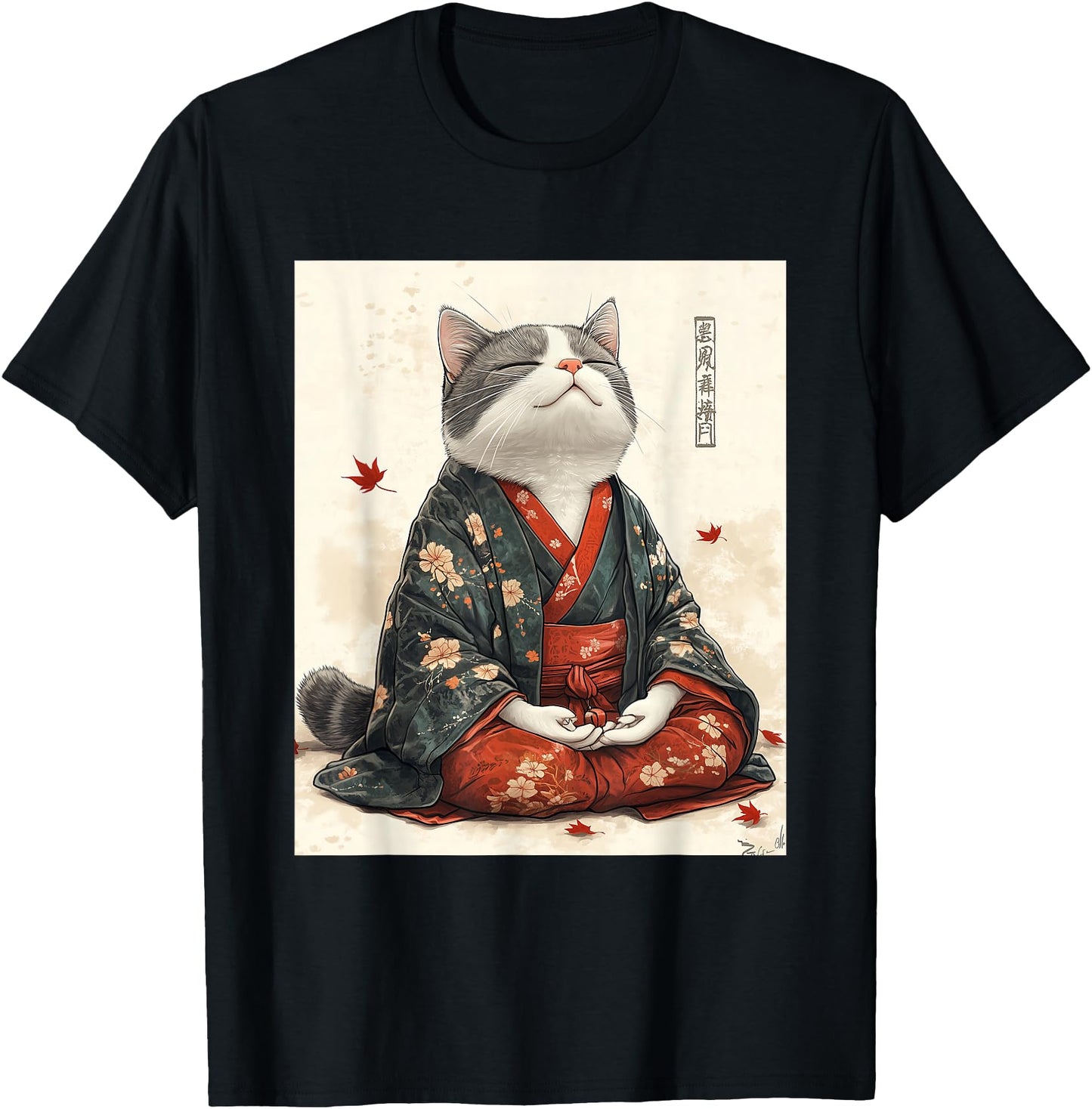 Zen Cat T-Shirt - Meditating Japanese Art Style Graphic Tee