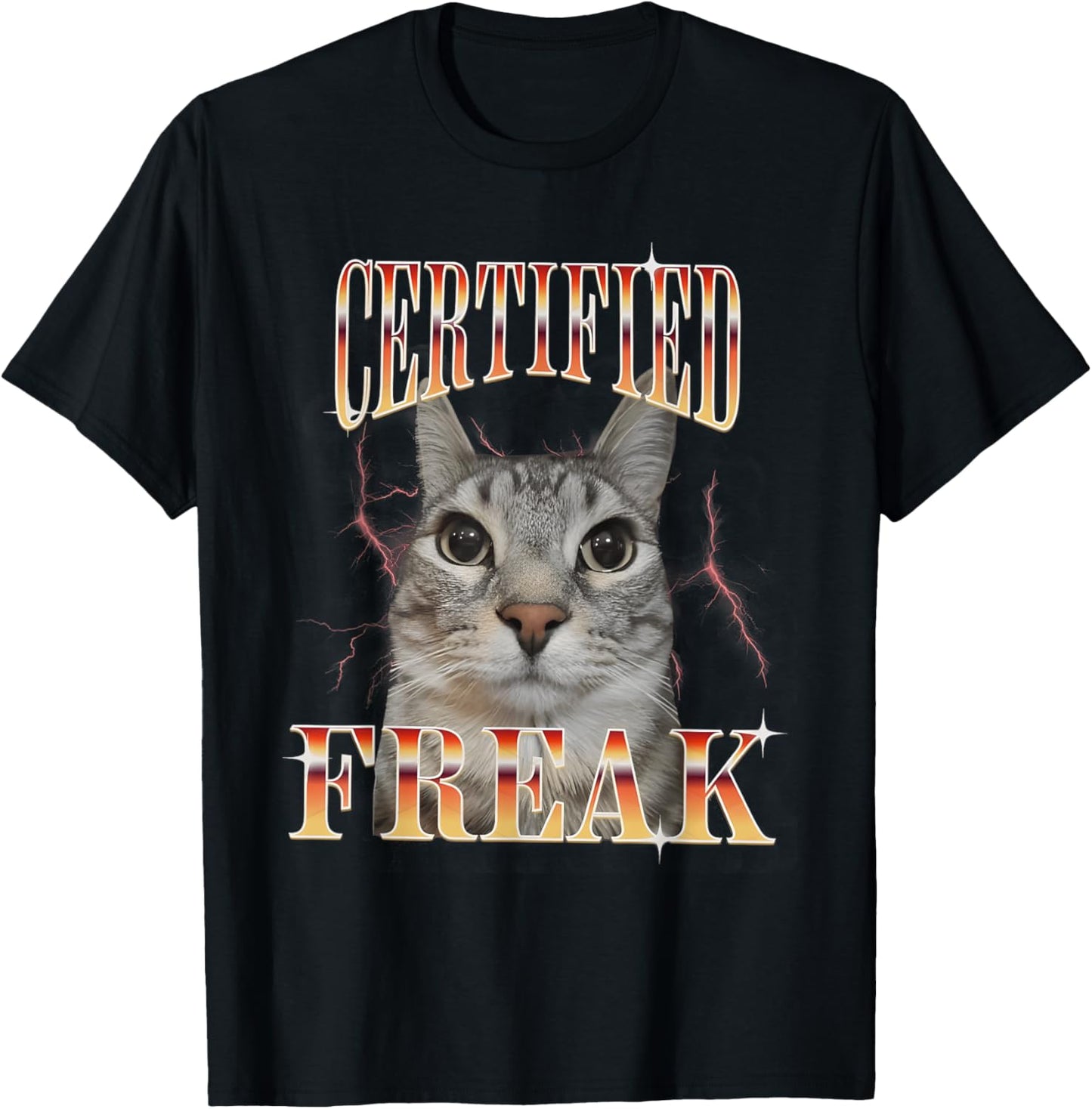 Certified Freak Cat Meme Vintage Funny Cat Expression Pet T-Shirt for Men Women Kids