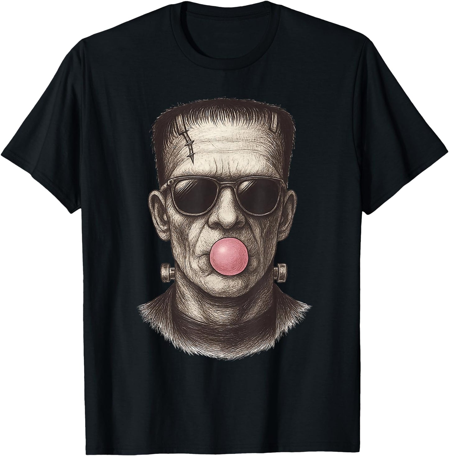 Retro Frankenstein Monster Blowing a Bubble Gum Halloween