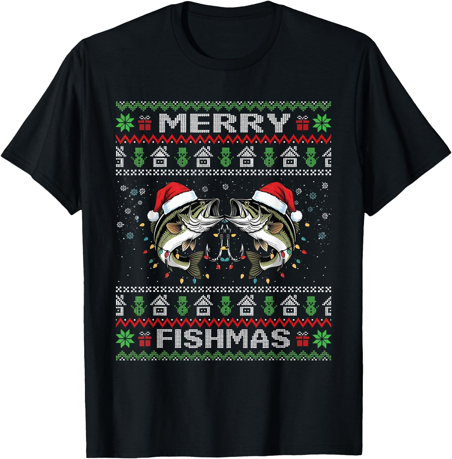 Merry Fishmas Bass Fish Fishing Christmas Ugly Sweater Xmas