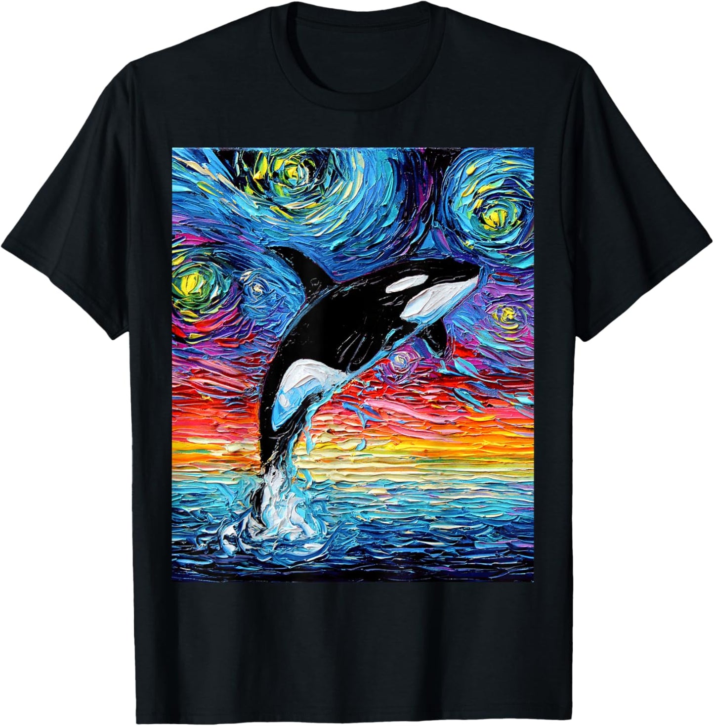 Orca Killer Whale Starry Night Colorful Ocean Art by Aja T-Shirt