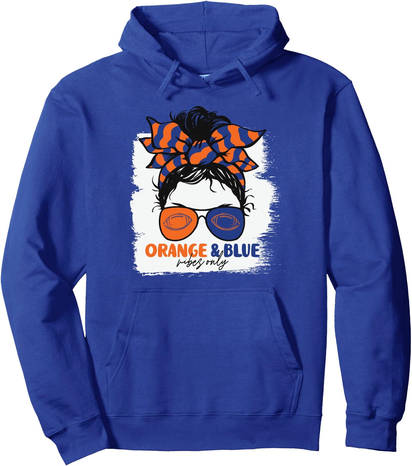 Orange and Blue Vibes Only Football Mom Gameday Messy Hair Pullover Hoodie