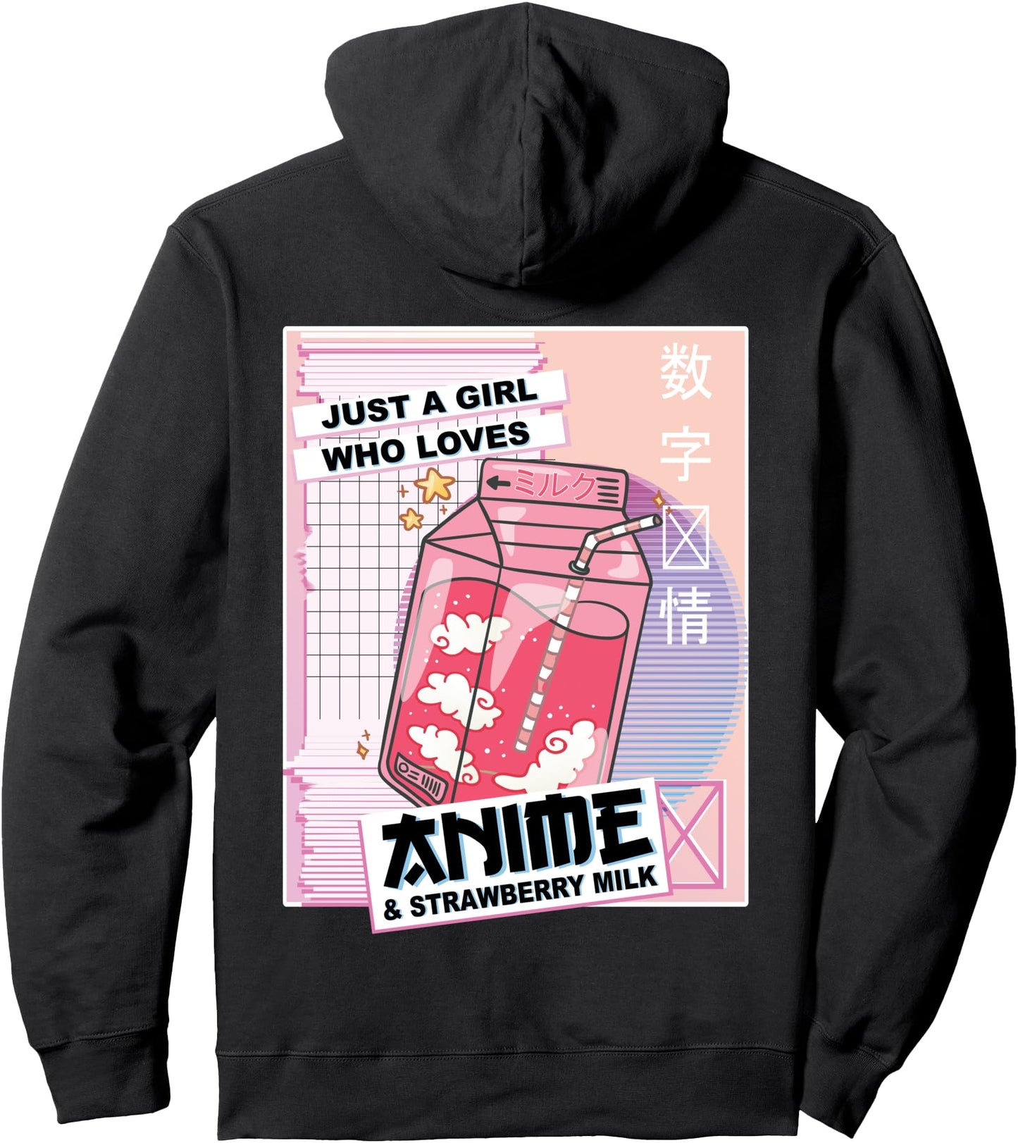 Kawaii Japan Anime & Strawberry Milk - Vaporwave Anime Girl Pullover Hoodie