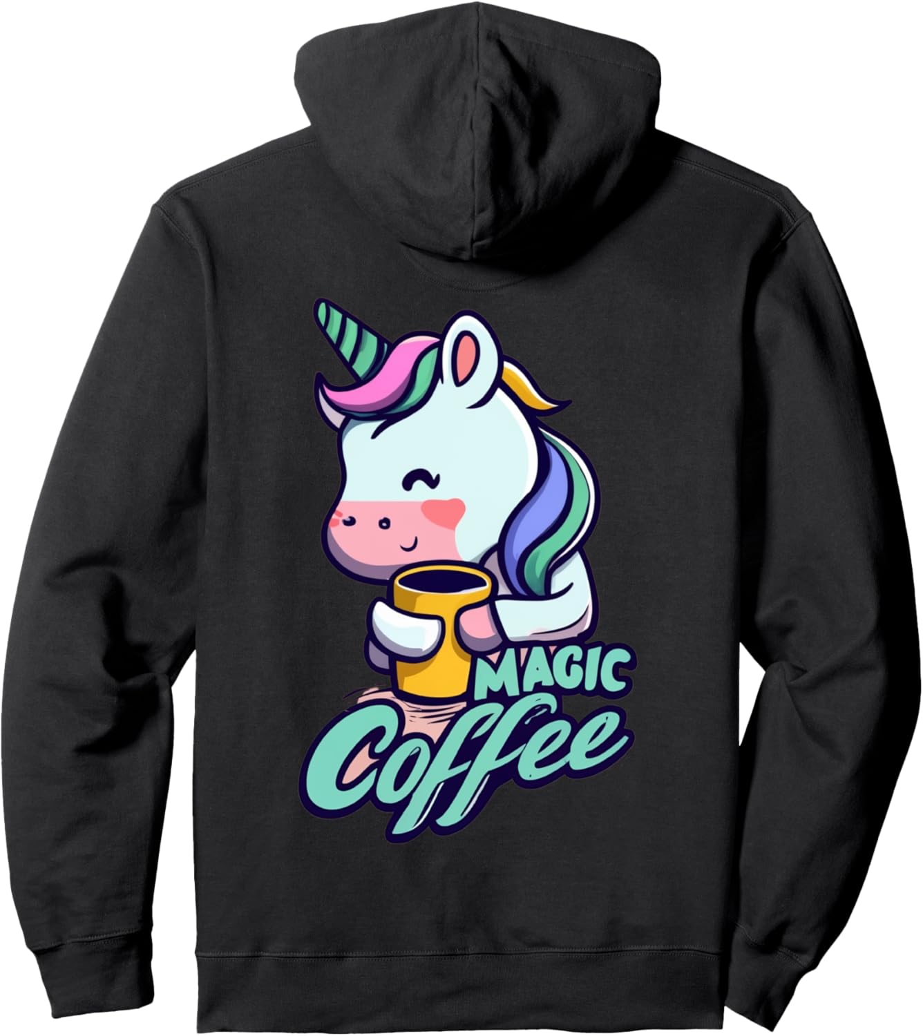 Womens Magic Coffee Cute Kawaii Unicorn Pullover Hoodie