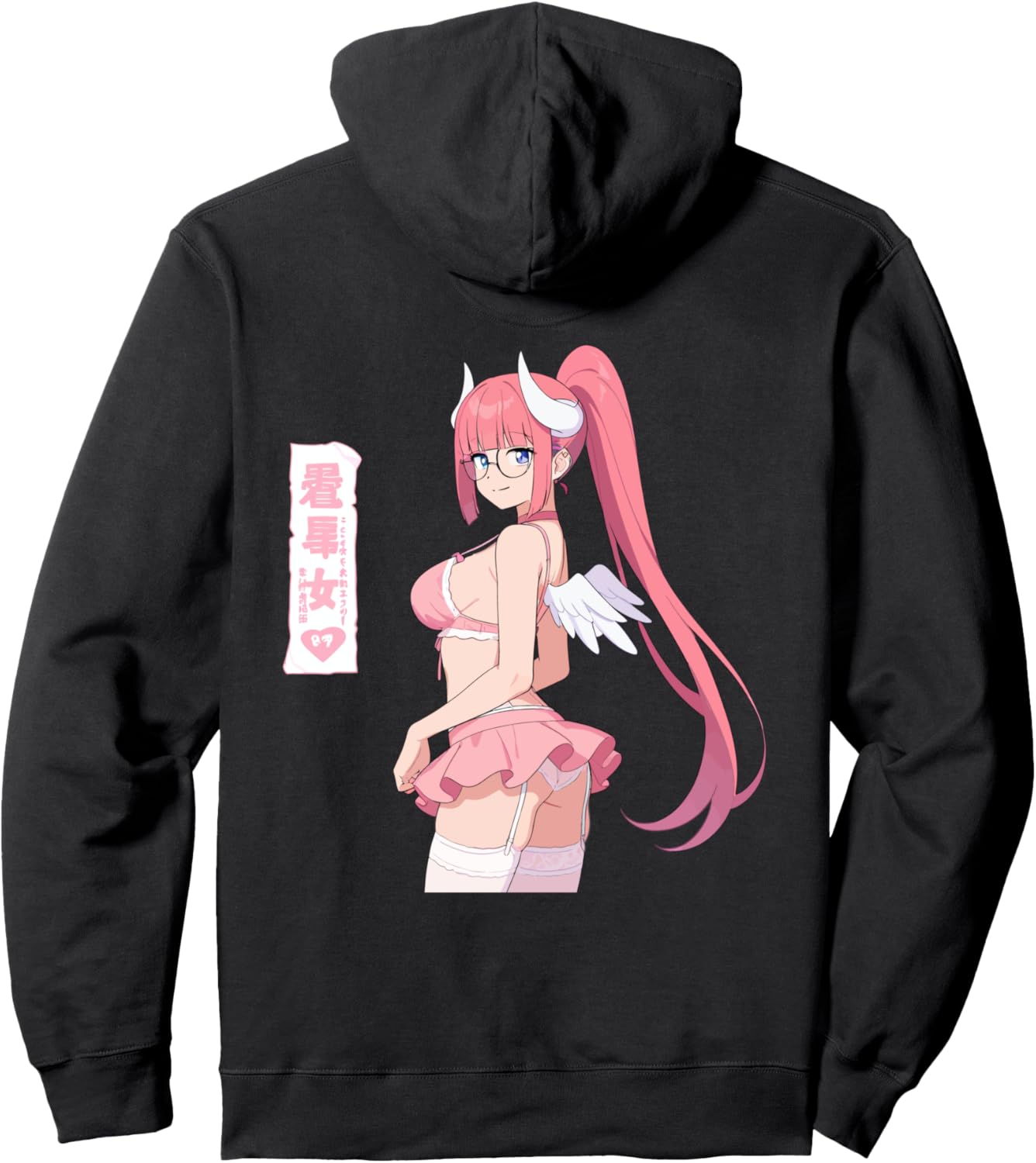Sexy Waifu Anime Girl Horns Glasses Pastel Skirt Pullover Hoodie