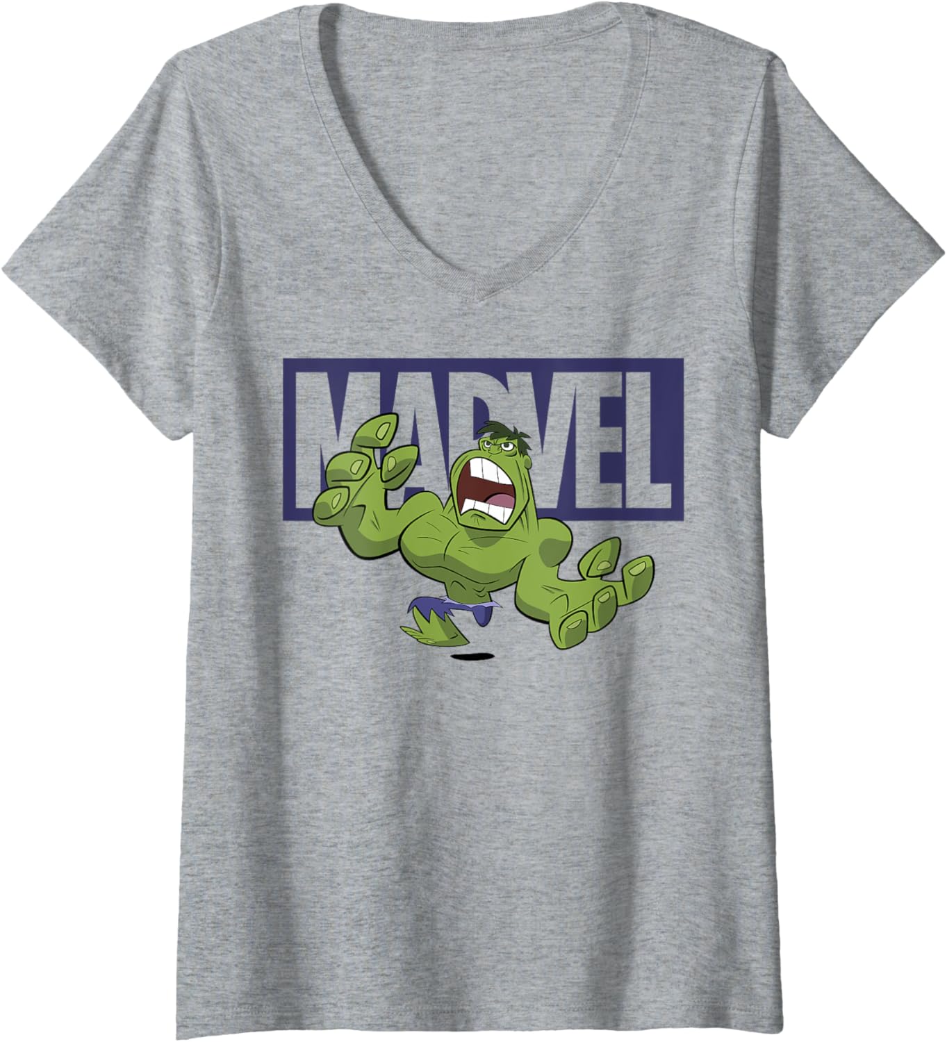 Marvel Hulk Chibi Action Pose Logo Outline V-Neck