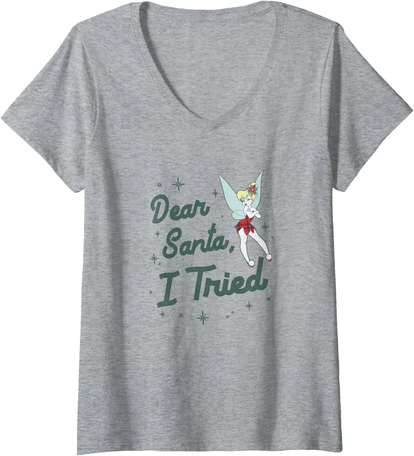 Womens Disney Christmas Peter Pan Tinker Bell Dear Santa I Tried V-Neck