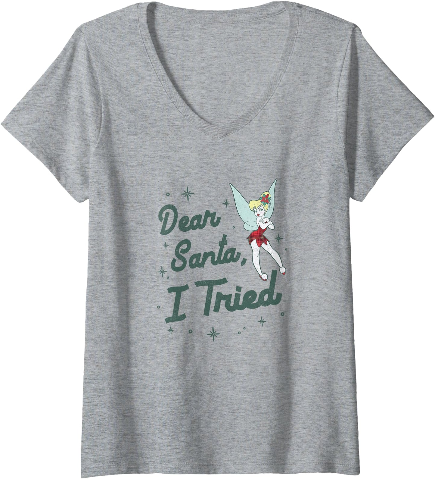 Womens Disney Christmas Peter Pan Tinker Bell Dear Santa I Tried V-Neck
