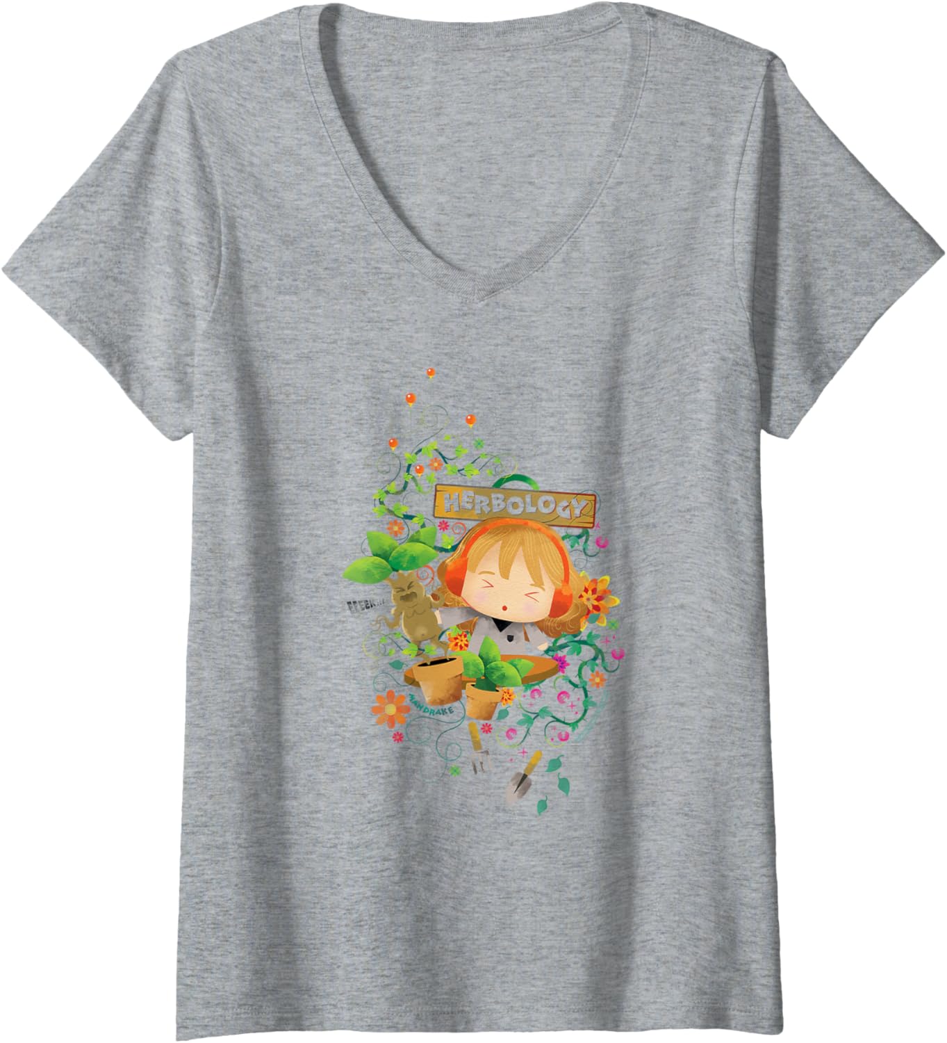 Womens Harry Potter Herbology Hermione Mandrake Chibi V-Neck