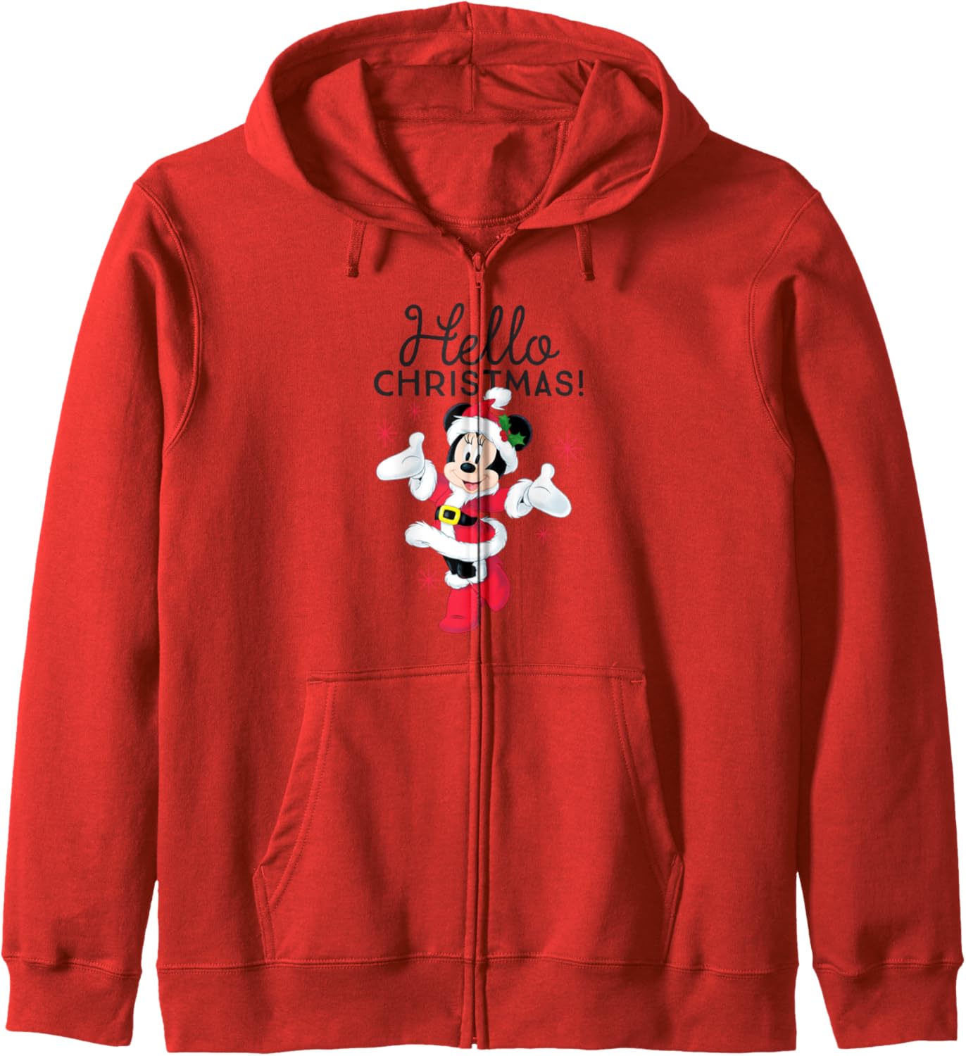 Disney Santa Minnie Mouse Hello Christmas Holiday Zip Hoodie