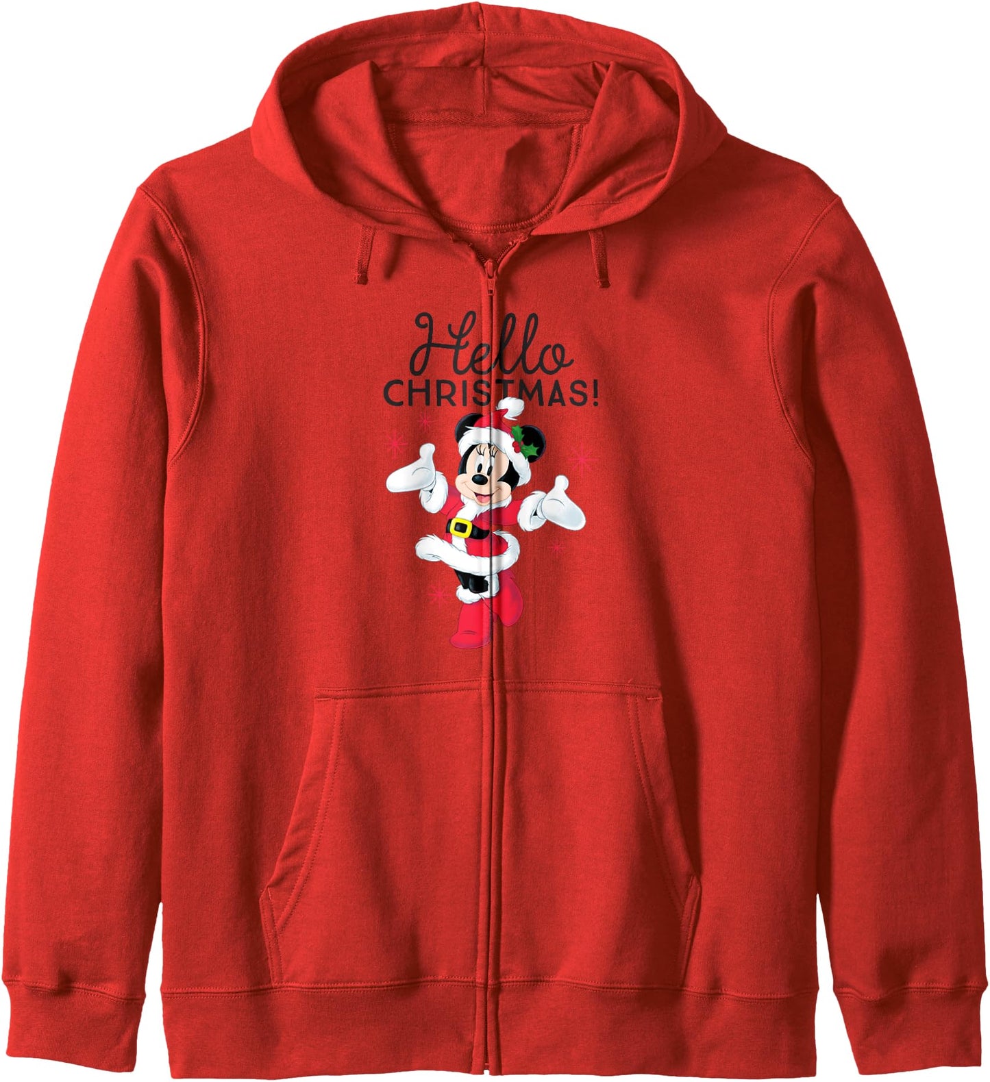 Disney Santa Minnie Mouse Hello Christmas Holiday Zip Hoodie