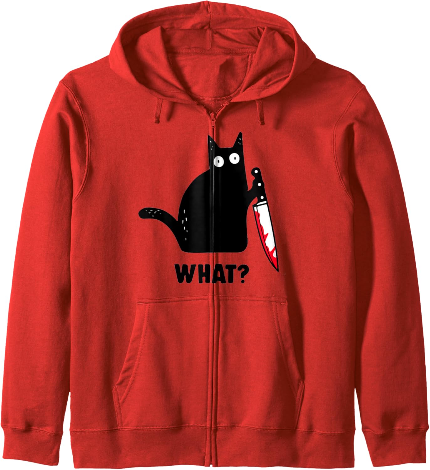 Cat What? Funny Black Cat Shirt, Murderous Cat With Knife Zip Hoodie