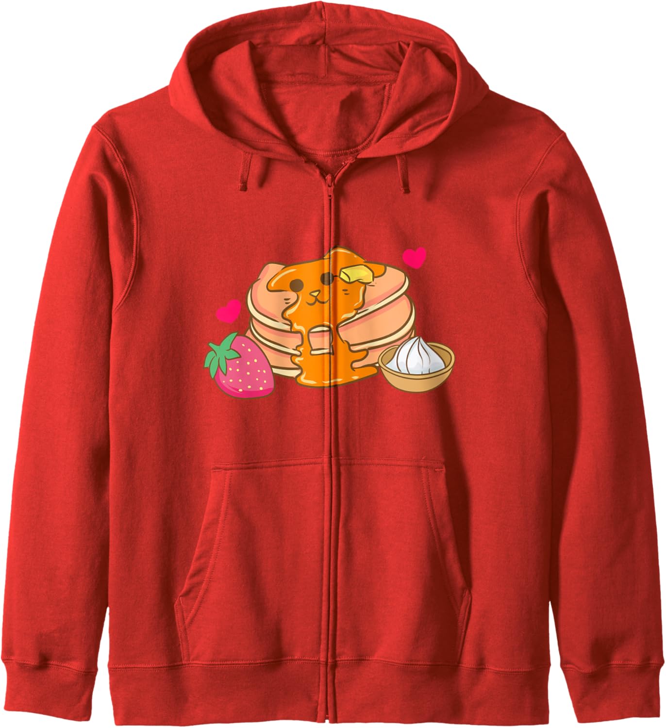 Pancake Cat Almond Flour Strawberry - Cute Kawaii Anime Zip Hoodie