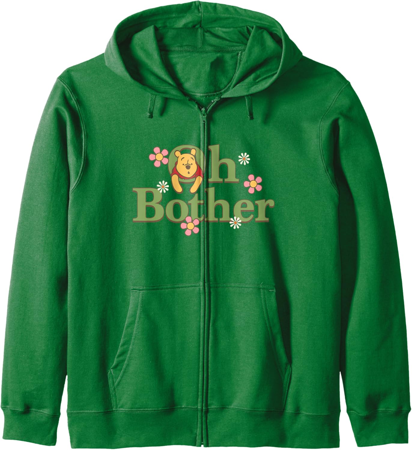 Disney Winnie the Pooh Oh Bother Cute Floral Chest Text Logo Zip Hoodie
