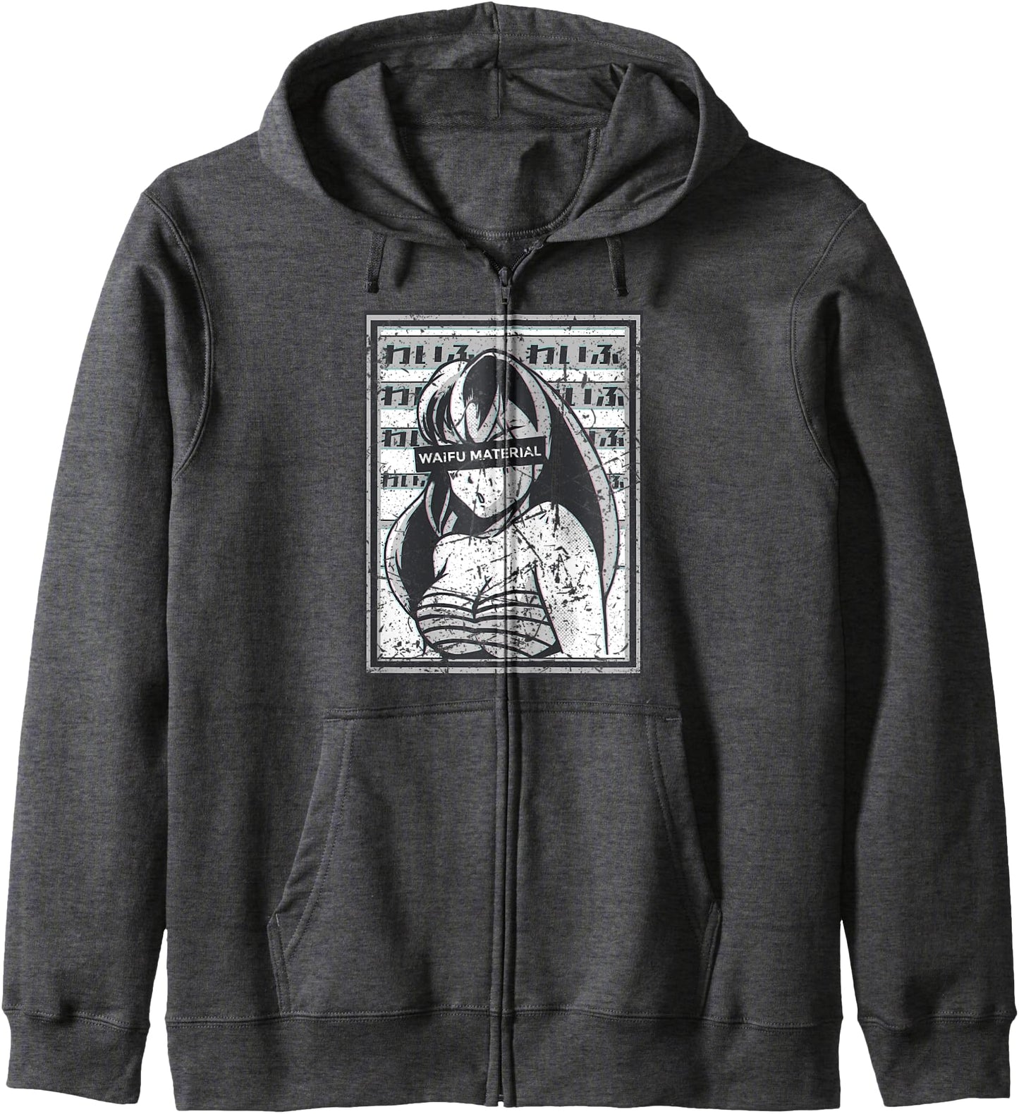 Waifu Material Anime Teen Girl Vintage Japanese Waifu Zip Hoodie