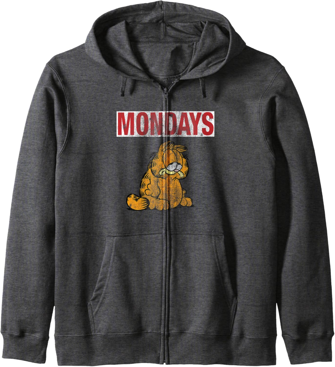 Garfield Hates Mondays Distressed Cat Cartoon Zip Hoodie