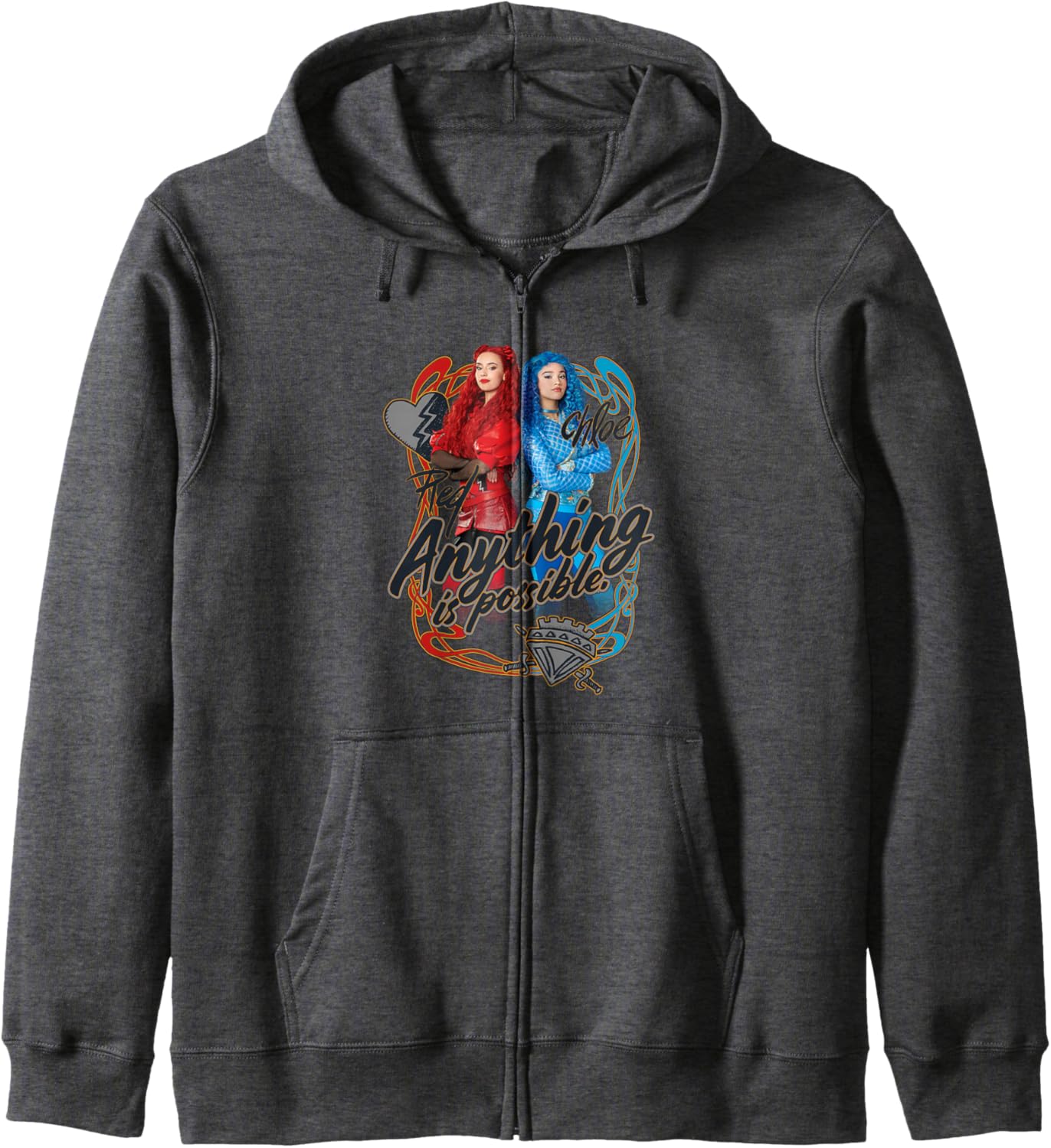 Disney Descendants Red Chloe Anything Is Possible Chest Logo Zip Hoodie
