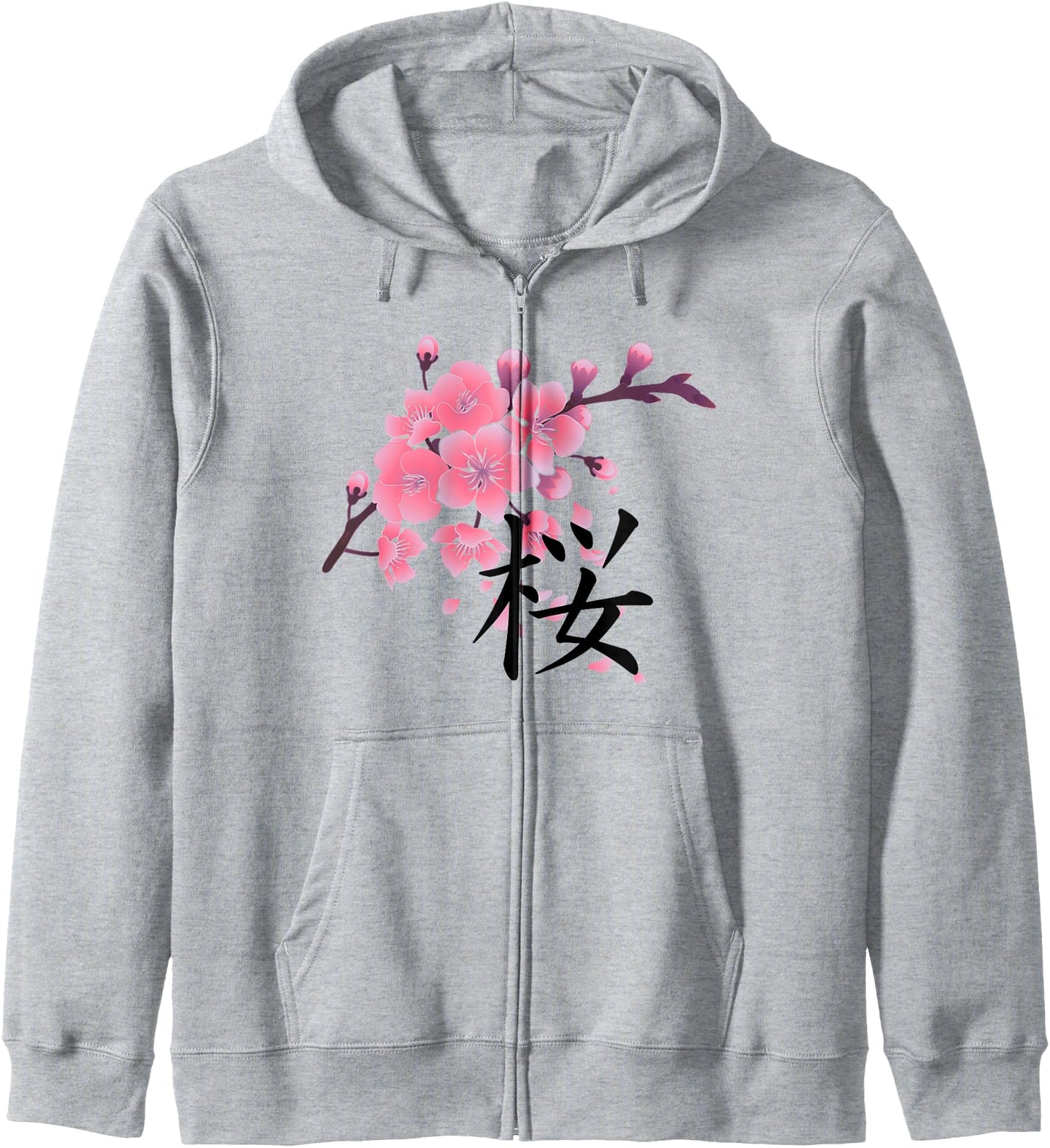 Sakura Cherry Blossoms with Japanese Kanji Zip Hoodie