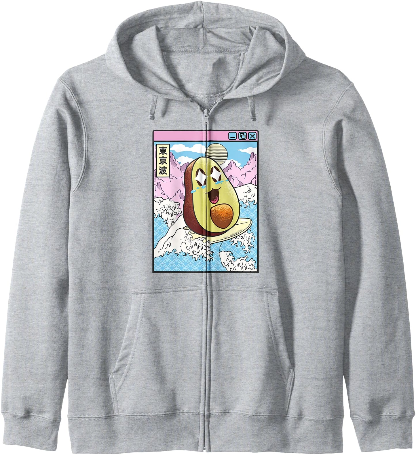 Happy Avocado Surfing Japanes Waves Kawaii Anime Vaporwave Hoodie