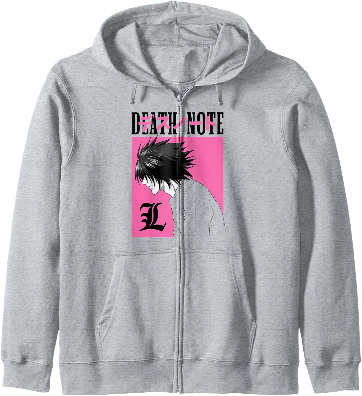 Death Note L Profile in Pink Box with Show Logo Anime Hoodie