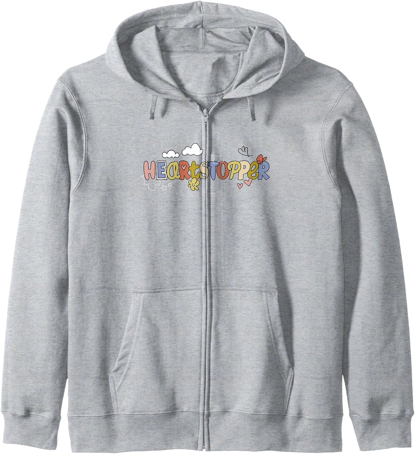 Heartstopper Cute Colorful Clouds And Flowers Big Chest Logo Zip Hoodie