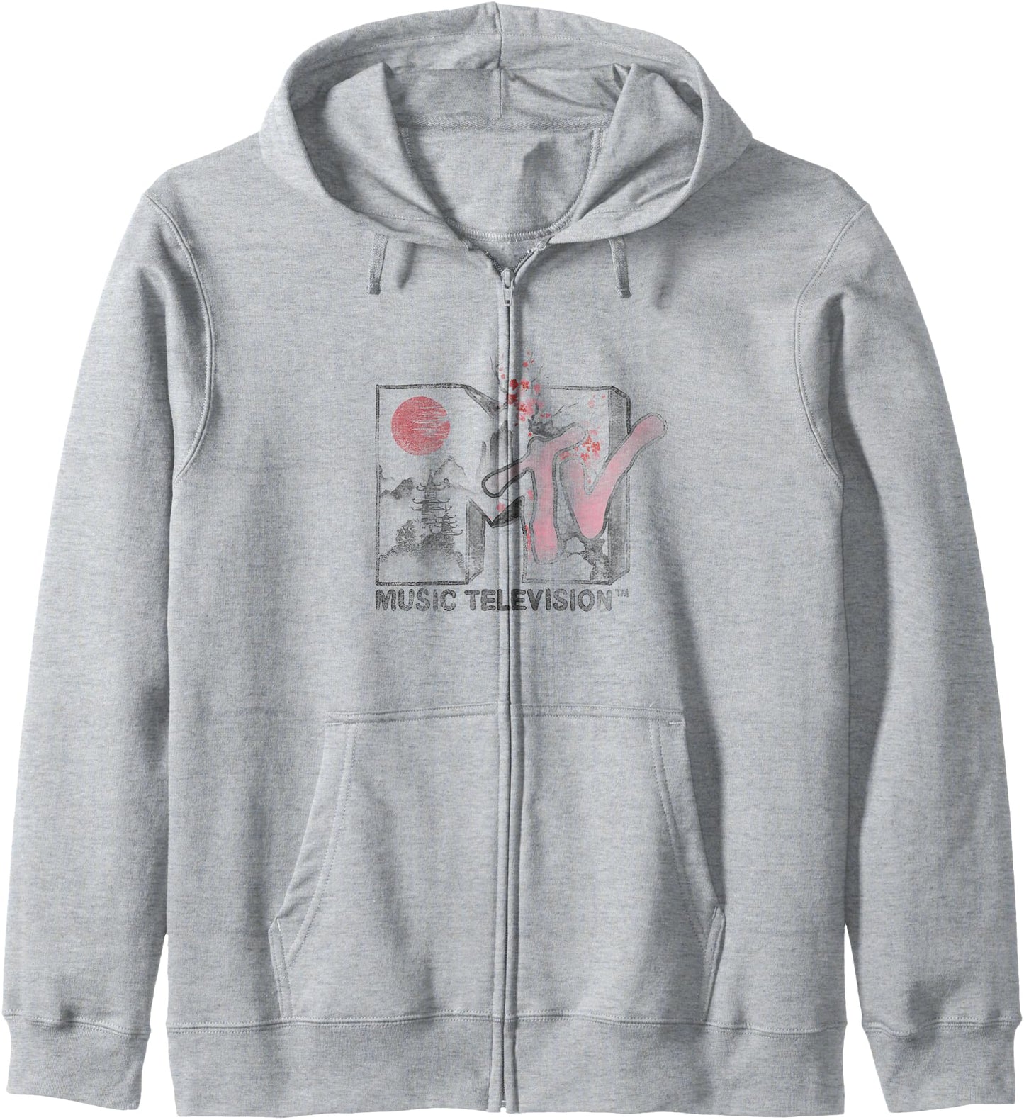 MTV Japanese Landscape Cherry Blossoms MTV Logo Zip Hoodie